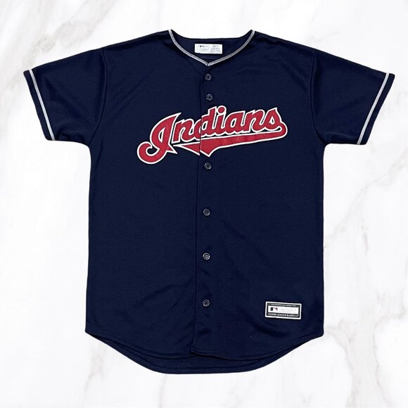 MLB Other - Cleveland Indians Youth Navy Blue Button Up Corey Kluber Jersey, Size L (14/16)